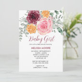 Herfst bloesem blush roze bordeaux meisje baby sho kaart (Staand voorkant)