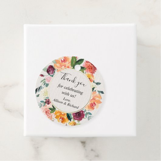 Herfst bloesem bordeaux blos roze waterverf bedankjes labels (In situ)