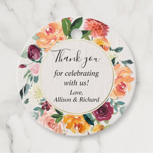 Herfst bloesem bordeaux blos roze waterverf bedankjes labels (Voorkant)