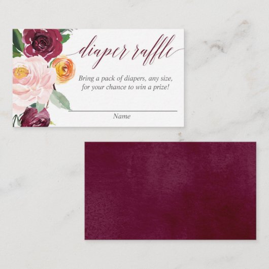 Herfst Bloesem Bordeaux Luier Raffle Kaarten (Voorkant / Achterkant)