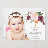 Herfst bloesem roze bordeaux doop foto kaart (Voorkant)