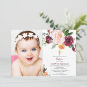 Herfst bloesem roze bordeaux doop foto kaart (Staand voorkant)