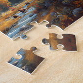 Herfst Blokhut Beren Rivier Berg Landschap Legpuzzel (Zijkant)