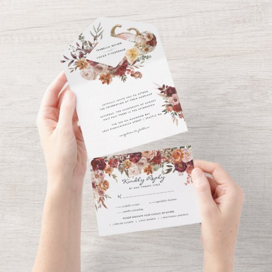 Herfst Blooms Wedding Crest All In One Uitnodiging (Afscheurbaar)