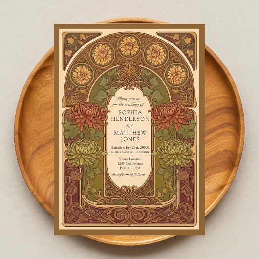 Herfst Blossom Art Nouveau huwelijksuitnodiging Kaart