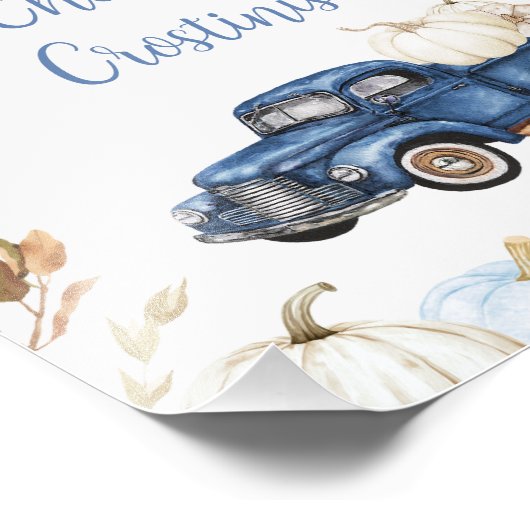 Herfst Blue Boys Pumpkin Truck Baby shower Sign Foto Afdruk (Hoek)