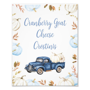Herfst Blue Boys Pumpkin Truck Baby shower Sign Foto Afdruk