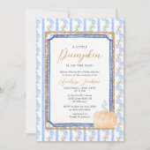 Herfst Blue Chinoiserie Blue Pumpkin Baby shower I Kaart (Voorkant)