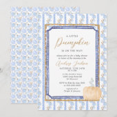 Herfst Blue Chinoiserie Blue Pumpkin Baby shower I Kaart (Voorkant / Achterkant)