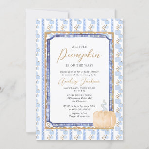 Herfst Blue Chinoiserie Blue Pumpkin Baby shower I Kaart