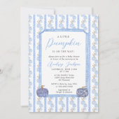 Herfst Blue Chinoiserie Blue Pumpkin Baby shower Kaart (Voorkant)