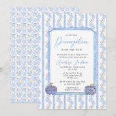 Herfst Blue Chinoiserie Blue Pumpkin Baby shower Kaart (Voorkant / Achterkant)