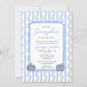 Herfst Blue Chinoiserie Blue Pumpkin Baby shower Kaart