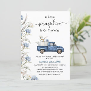 Herfst Blue Floral Little Pumpkin Truck Baby showe Kaart
