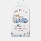 Herfst Blue Floral Pumpkin Truck Baby shower Cadeaulabel (Voorkant)