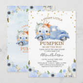 Herfst Blue Floral Pumpkin Truck Baby shower Kaart (Voorkant / Achterkant)
