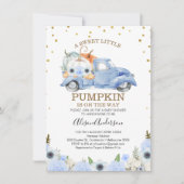 Herfst Blue Floral Pumpkin Truck Baby shower Kaart (Voorkant)