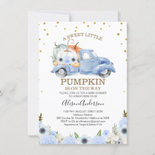 Herfst Blue Floral Pumpkin Truck Baby shower Kaart