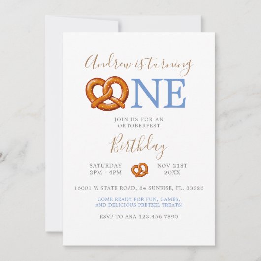 Herfst Blue Octoberfest Pretzel wordt een verjaard Kaart (Voorkant)