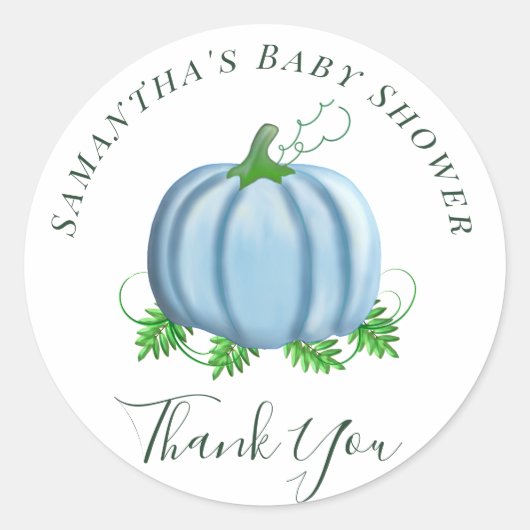 Herfst Blue Pumpkin Baby shower Boy Ronde Sticker (Voorkant)