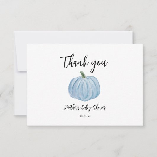Herfst Blue Pumpkin Baby shower Dank u wel Bedankkaart (Voorkant)