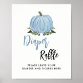 Herfst Blue Pumpkin Baby shower Diaper Raffle Sign Poster (Voorkant)