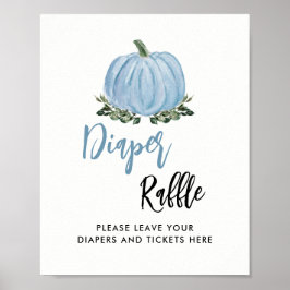 Herfst Blue Pumpkin Baby shower Diaper Raffle Sign Poster