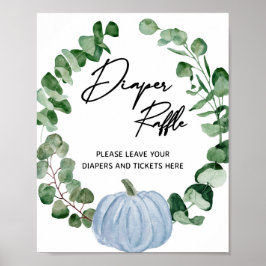 Herfst Blue Pumpkin Boy Baby shower Diaper Raffle Poster