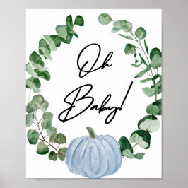 Herfst Blue Pumpkin Boy Baby shower Oh Baby Poster