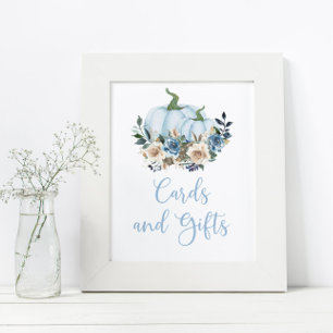 Herfst Blue Pumpkin Boy Shower Cards and Gifts Poster