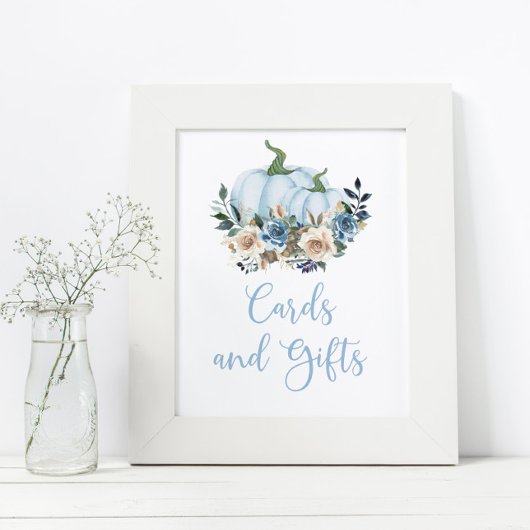 Herfst Blue Pumpkin Boy Shower Cards and Gifts Poster