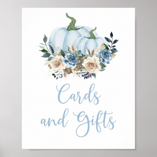 Herfst Blue Pumpkin Boy Shower Cards and Gifts Poster (Voorkant)