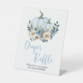 Herfst Blue Pumpkin Boy Shower Diaper Raffle Sign Reclamebord Met Voetstuk (Voorkant)