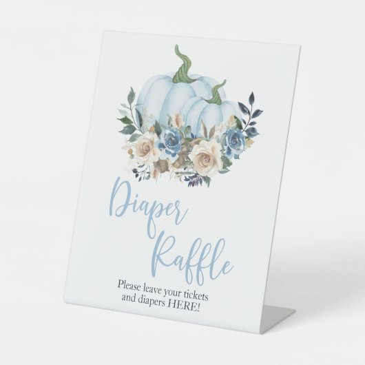 Herfst Blue Pumpkin Boy Shower Diaper Raffle Sign Reclamebord Met Voetstuk (Voorkant)