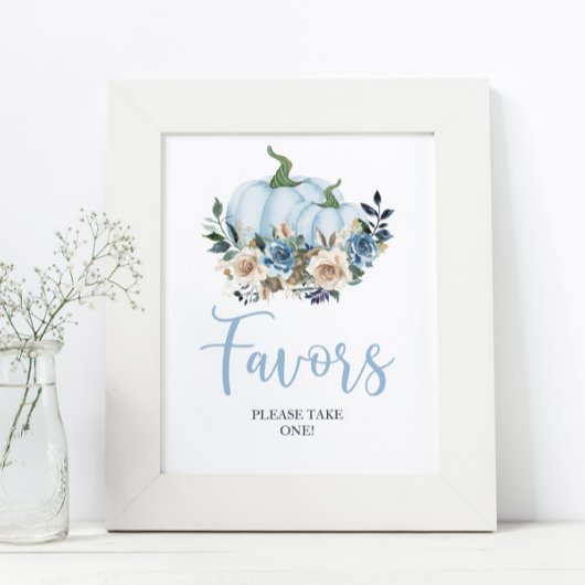 Herfst Blue Pumpkin Floral Boy Shower Favors Poster