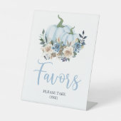 Herfst Blue Pumpkin Floral Boy Shower Favors Reclamebord Met Voetstuk (Voorkant)