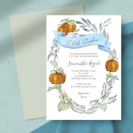 Herfst Blue Pumpkin Greenery Baby shower Kaart