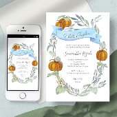 Herfst Blue Pumpkin Greenery Baby shower Kaart