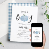 Herfst Blue Pumpkin Het is een Baby shower van een Kaart