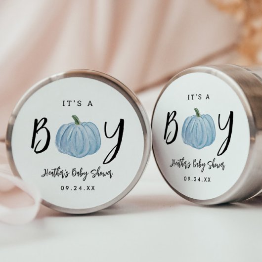 Herfst Blue Pumpkin Het is een Baby shower van een Ronde Sticker