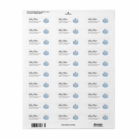 Herfst Blue Pumpkin Party Return Address Labels (Full Sheet)