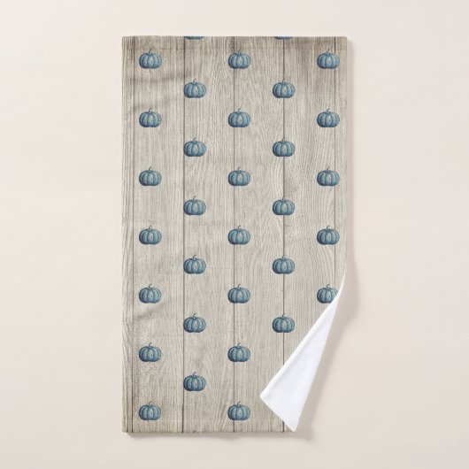 Herfst Blue Pumpkin Rustic Cute Gray Wood Bad Handdoek (Handdoek)