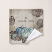 Herfst Blue Pumpkin Rustic Cute Gray Wood Bad Handdoek (Wasdoekje)