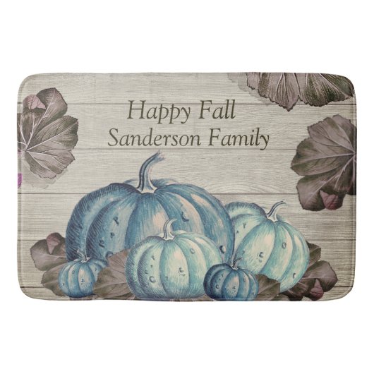 Herfst Blue Pumpkin Rustic Cute Gray Wood Badmat (Voorkant)