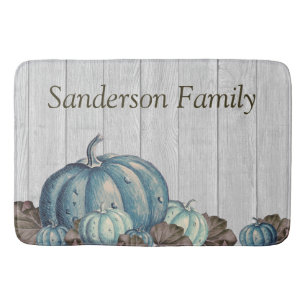 Herfst Blue Pumpkin Rustic Cute Gray Wood Badmat