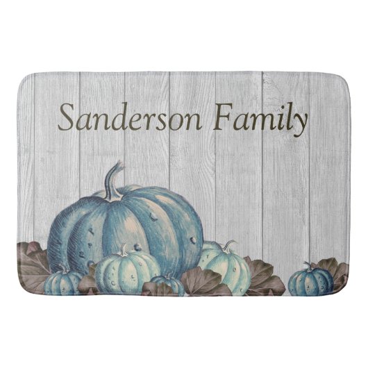 Herfst Blue Pumpkin Rustic Cute Gray Wood Badmat (Voorkant)