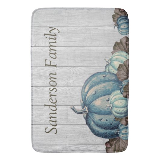 Herfst Blue Pumpkin Rustic Cute Gray Wood Badmat (Voorkant Verticaal)