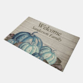 Herfst Blue Pumpkin Rustic Cute Gray Wood Deurmat (Schuin)