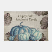 Herfst Blue Pumpkin Rustic Cute Gray Wood Deurmat (Voorkant)