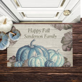 Herfst Blue Pumpkin Rustic Cute Gray Wood Deurmat